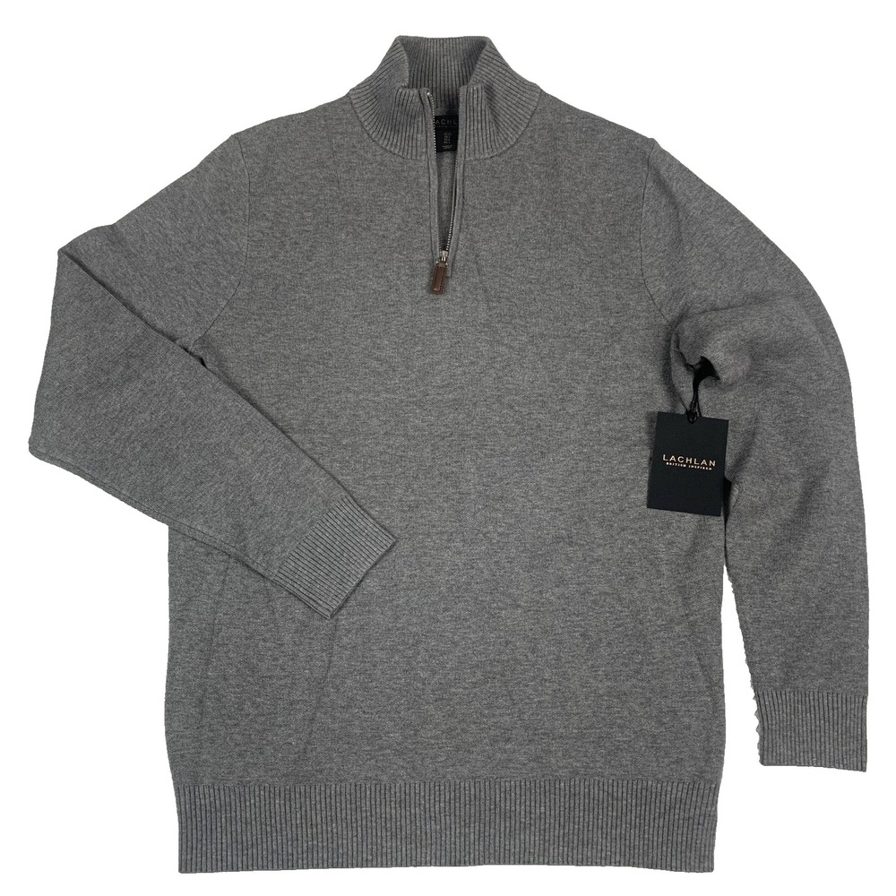 NWT Lachlan British Inspired 1/4 Zip Pullover Sweater Gray Mock Neck Men's Large